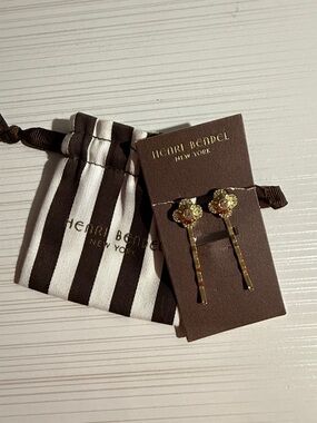 henri bendel Gold Floral Bobby Pin Set with Striped Pouch
